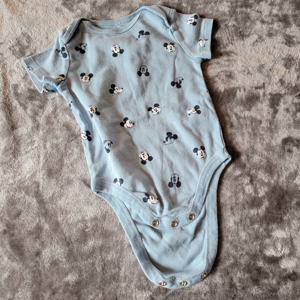 Disney Baby Bodysuit Kids 12-18M Blue Excellent Mickey Mouse Short Sleeve 863